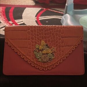 Brighton Pink Clutch with Butterfly Accent 7”W x 4”H